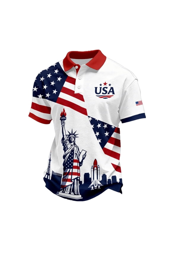 4th of July Polo Shirts for Men 250 Anniversary USA Patriotic Graphic Short Sleeve T Shirts Summer Breathable Comfy Stylish Button Collar Workout Leisure Polo Tops White XXL