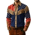 thumbnail image 1 of Telankuip American Independence Day Vintage Tassel Printed Men's Shirts USA 250th Anniversary Long Sleeve Button down Casual Top July 4th Celebration Cowboy Style Shirts 5-Blue XXL, 1 of 5
