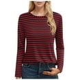 thumbnail image 1 of Telankuip Basic Long Sleeve Striped T Shirts for Women Casual Crewneck Slim Fit Pullover Tops Simple and Stylish Color Block Thin Fall Winter Soft Comfy Base Layer Tee Shirts Red XL, 1 of 4