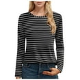 thumbnail image 1 of Telankuip Basic Long Sleeve Striped T Shirts for Women Casual Crewneck Slim Fit Pullover Tops Simple and Stylish Color Block Thin Fall Winter Soft Comfy Base Layer Tee Shirts Black L, 1 of 4