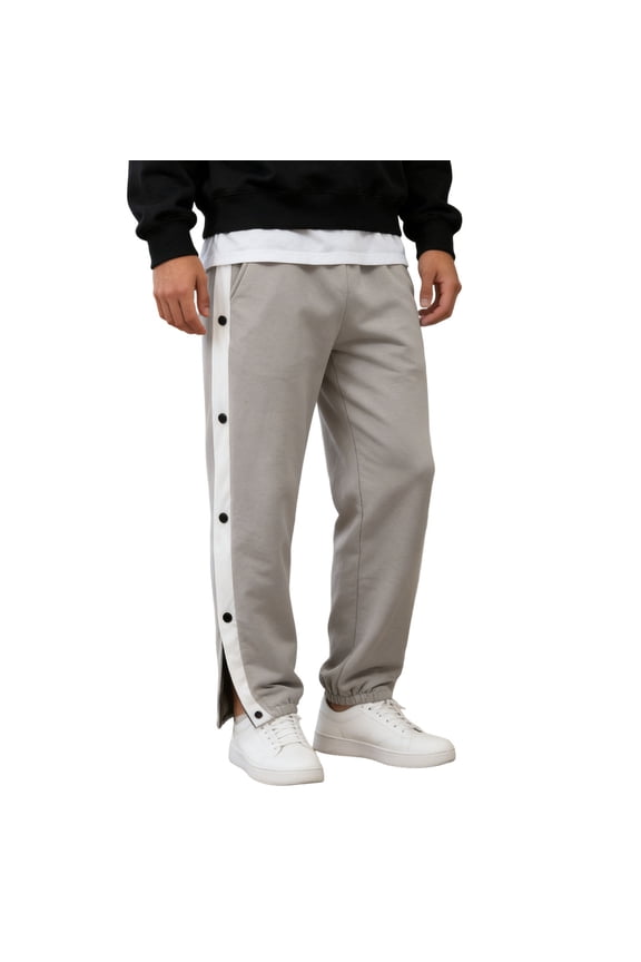 Basketball Sweatpants for Men with 2 Sides Full down Button Snap Trendy Striped Lightweight Wide Leg Sweat Pants Baggy Soft Comfy Streetwear Trousers Grey XXXXL