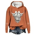 thumbnail image 1 of Telankuip Bow Highland Cow Christmas Hoodies for Women Holiday Western Print Girly Style Pullover Sweatshirts Soft Comfortable Long Sleeve Holiday Hooded Tops 2025 Fashion Orange XXL, 1 of 3