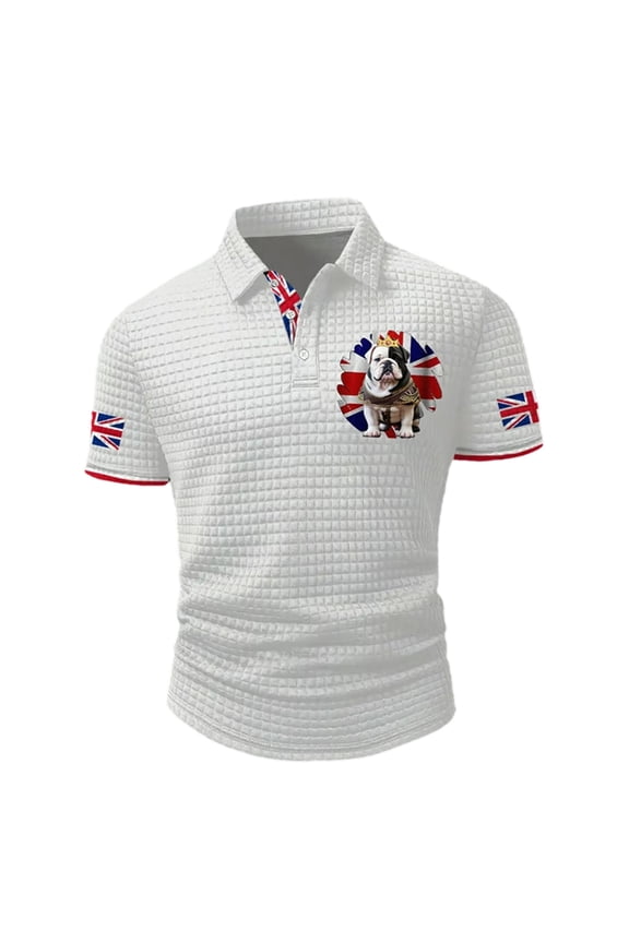 British Celebration Flag Print Polo Shirts for Men Classic Lapel Button Short Sleeve Pullover Top Summer Soft Comfy Breathable Waffle Tee for Business Leisure Wear 7-White XL
