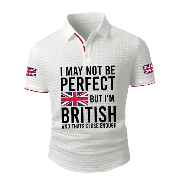 Telankuip British Celebration Flag Print Polo Shirts for Men Classic Lapel Button Short Sleeve Pullover Top Summer Soft Comfy Breathable Waffle Tee for Business Leisure Wear 11-White XL
