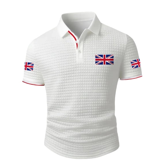 Telankuip British Celebration Flag Print Polo Shirts for Men Classic Lapel Button Short Sleeve Pullover Top Summer Soft Comfy Breathable Waffle Tee for Business Leisure Wear 9-White XXL
