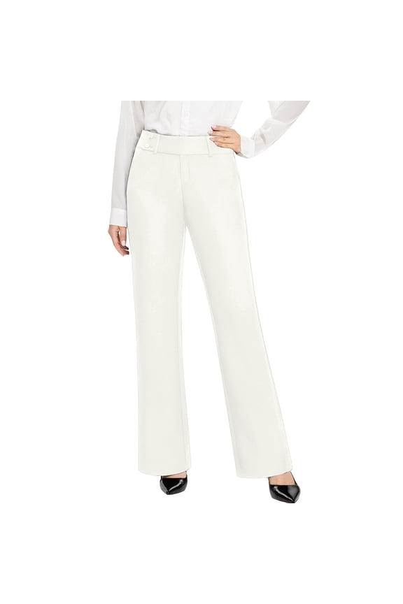 Business Casual Pants for Women High Waisted Straight Leg Bootcut Dress Work Pants with Pockets Stretch Soft Fabric Stylish Slim Fitted Daily Commuter Suit Pants White2 XS