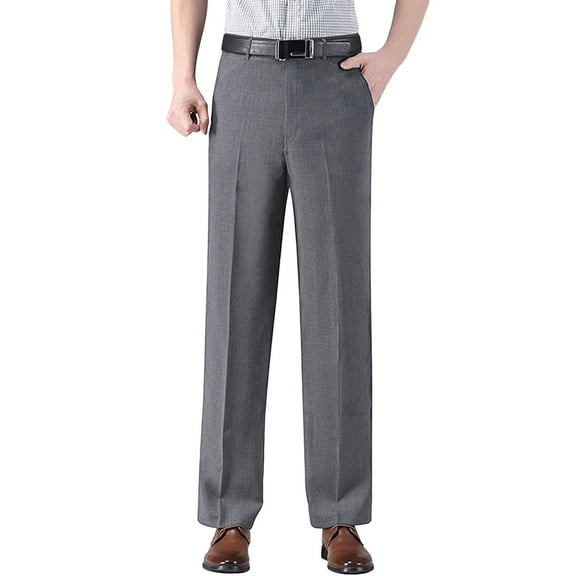 Telankuip Business Dress Suit Pants for Men Trendy Pleated High-Waist Straight Leg Comfort Pant with Pockets Solid Color Casual Work Trousers for All Seasons Grey 31