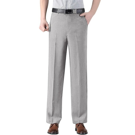 Telankuip Business Dress Suit Pants for Men Trendy Pleated High-Waist Straight Leg Comfort Pant with Pockets Solid Color Casual Work Trousers for All Seasons Light Gray 33