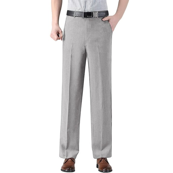 Telankuip Business Dress Suit Pants for Men Trendy Pleated High-Waist Straight Leg Comfort Pant with Pockets Solid Color Casual Work Trousers for All Seasons Light Gray 36