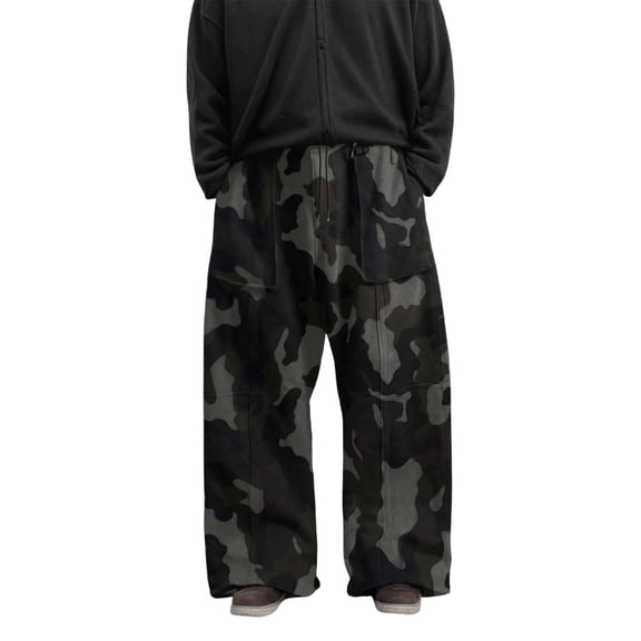 Telankuip Camouflage Cargo Pants for Men Baggy Open Bottom Athletic Casual Wide Leg Joggers Relaxed Fit Heavyweight Workout Drawstring with Pockets for Autumn and Winter Green1 L