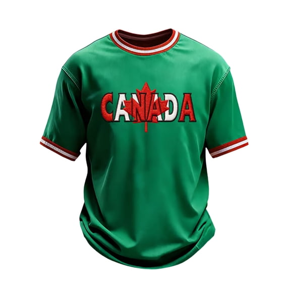 Telankuip Canada Day Men's T Shirt Classic Maple Leaf Graphic Comfort T-Shirt 2026 Summer Trendy Stripe Design Crewneck Short Sleeve Preppy Style Casual Tee Top 2-Green XXS