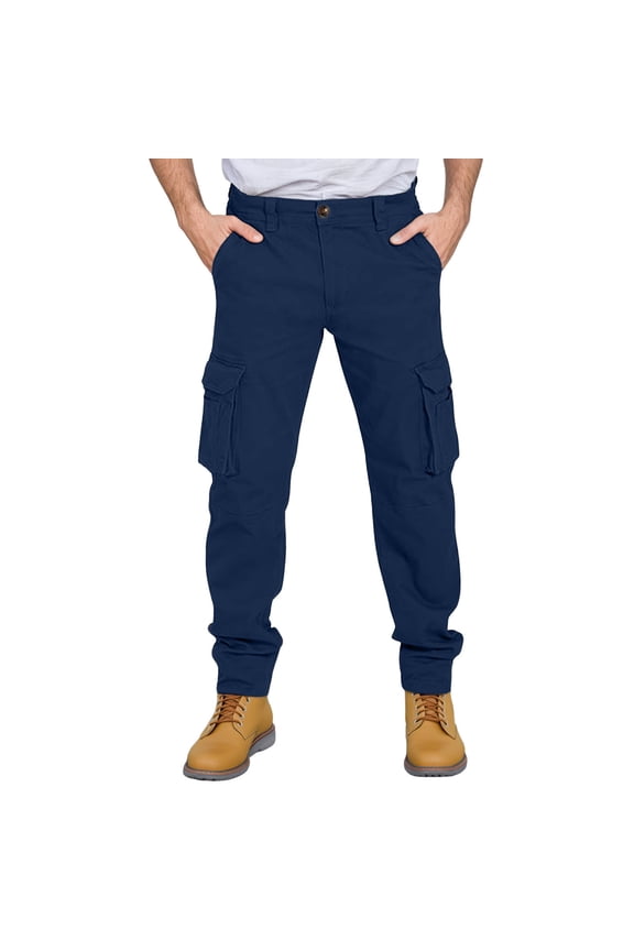 Cargo Pants for Men Multi Pockets Multi Functional Outdoor Military Pants Straight Leg Solid Color Slim Fitting Lightweight Comfort Durable Hiking Trousers Navy XL