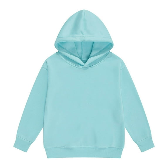 Telankuip Casual Solid Color Hoodies for Teen Girls Soft Comfortable Loose Hooded Pullovers Long Sleeve Drop Shoulder Kid's Sweatshirts 2025 Fall Winter Preppy Basic Tops Light Blue 12-13 Years
