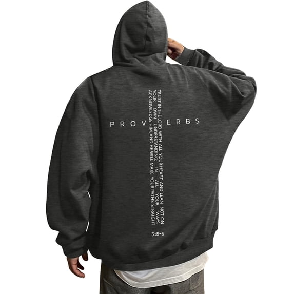 Telankuip Christian Hoodies for Men Oversized Religious Faith Cross Bible Verse Graphic Hooded Sweatshirts Vintage Long Sleeve Drawstring Pullover Tops with Pockets Grey S
