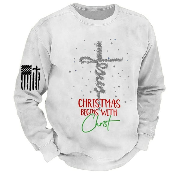 Telankuip Christmas Ribbing Sweatshirts for Men Plus Size Santa Claus Large Head Pattern Xmas 3D Print Hoodless Pullover Tops Oversized Long Sleeve Loose Comfy Winter Clothes White XL