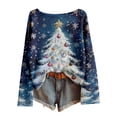thumbnail image 1 of Telankuip Christmas Sweaters for Women Boat Neck Imitation Ribbing Knit Sweater Pullovers 2025 Trendy Long Sleeve Drop Shoulder Xmas Tree Printed Holiday Tops Blue L, 1 of 3