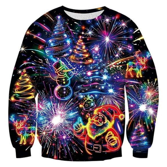 Telankuip Christmas Sweatshirts for Men Women Funny Animal Graphic Long Sleeve Crewneck Pullovers Shimmer 3D Print Xmas Holiday Stylish Winter Warm Tops Purple M
