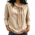 thumbnail image 1 of Telankuip Cowl Neck Cute Sweaters for Women Lightweight Long Sleeve Sweater Knit Pullover Tops Elegant Solid Color Bow Tie Front Soft Cozy Casual Top Fall Winter Casual Outfits, 1 of 5