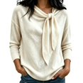 thumbnail image 1 of Telankuip Cowl Neck Cute Sweaters for Women Lightweight Long Sleeve Sweater Knit Pullover Tops Elegant Solid Color Bow Tie Front Soft Cozy Casual Top Fall Winter Casual Outfits, 1 of 5