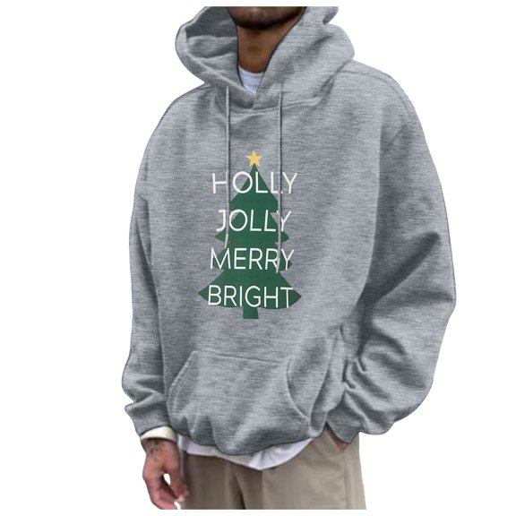 Telankuip Cozy Christmas Hoodies for Men Unique Plaid Xmas Tree Prints Festive Holiday Sweatshirts Merry Xmas Cute Reindeer Graphic Long Sleeve Loose Winter Pullover Tops Light Gray2 S