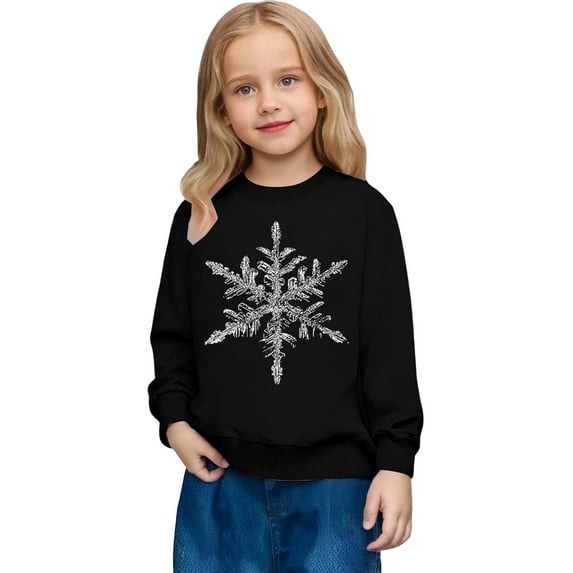 Telankuip Crewneck Sweatshirts for Girls Cute Snowflake Graphic Print Pullover Tops Loose Fit Long Sleeve Drop Shoulder Tunic Tee 2026 Fall Winter Lightweight Comfy Stylish Clothes Black 160