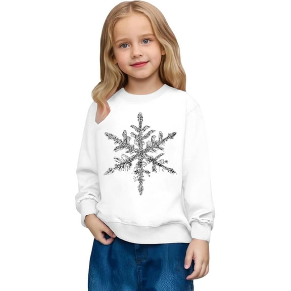 Telankuip Crewneck Sweatshirts for Girls Cute Snowflake Graphic Print Pullover Tops Loose Fit Long Sleeve Drop Shoulder Tunic Tee 2026 Fall Winter Lightweight Comfy Stylish Clothes White 160
