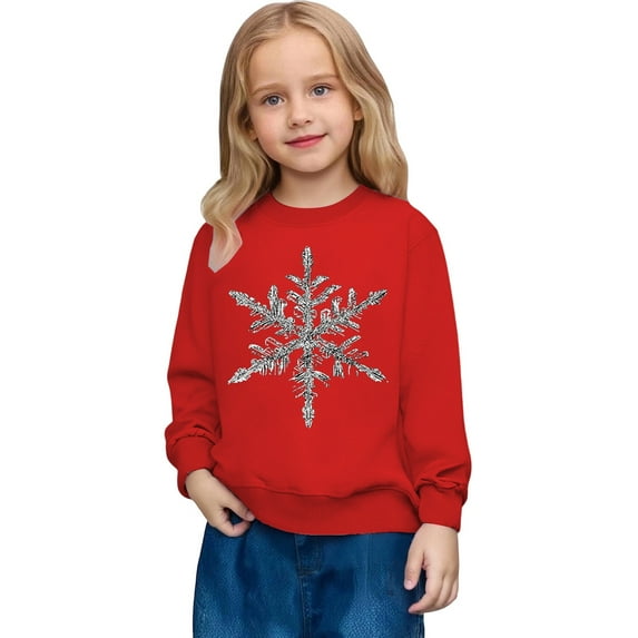 Telankuip Crewneck Sweatshirts for Girls Cute Snowflake Graphic Print Pullover Tops Loose Fit Long Sleeve Drop Shoulder Tunic Tee 2026 Fall Winter Lightweight Comfy Stylish Clothes Red 160