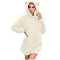 thumbnail image 1 of Telankuip Cute Sweatshirts Dress for Women Fuzzy Pullover Hoodies Casual Solid Color Comfortable Soft Warm Winter Pajamas Sleepwear Dresses Beige S, 1 of 5