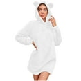 thumbnail image 1 of Telankuip Cute Sweatshirts Dress for Women Fuzzy Pullover Hoodies Casual Solid Color Comfortable Soft Warm Winter Pajamas Sleepwear Dresses White M, 1 of 5