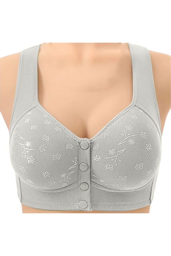 Daisy Bras for Older Women Front Closure Comfy Convenient Push up No Underwire Senior Bralettes Thin Breathable Full Coverage Soft Snap Closing Lace Bras Light Gray 42.00