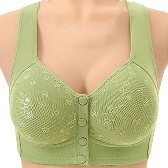 Telankuip Daisy Bras for Older Women Front Closure Comfy Convenient Push up No Underwire Senior Bralettes Thin Breathable Full Coverage Soft Snap Closing Lace Bras Green 40.00