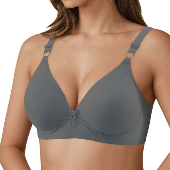 Telankuip Deep V No Underwire Push up Bras for Women Smoothing Full Coverage Stretch Seamless Bralettes Soft Comfortable Thin Cup Breathable Everyday Bras Dark Gray 42