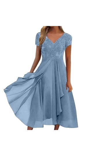 knee length dresses for ladies Short Sleeves V-Neck Asymmetrical Mother of The Bride Dresses main image 0
