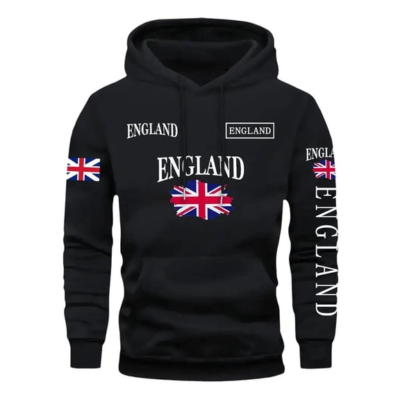 Telankuip Fall Winter Hoodies for Men England Soccer World Football Fans Hooded Sweatshirts Loose Soft Comfortable Long Sleeve Pullover Tops with Pocket Black S