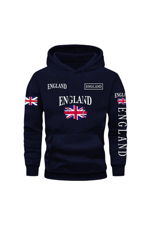 Fall Winter Hoodies for Men England Soccer World Football Fans Hooded Sweatshirts Loose Soft Comfortable Long Sleeve Pullover Tops with Pocket Navy XXL