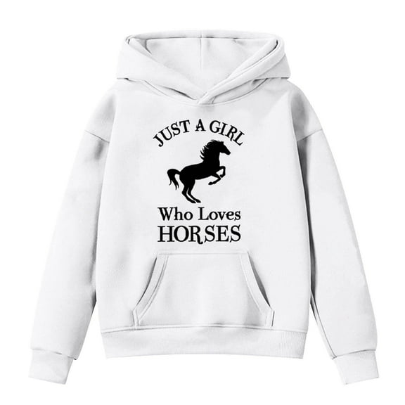 Telankuip Fashion Graphic Teen Girls Hoodies Trendy Long Sleeve Comfortable Loose Casual Sweatshirt for Kids Letter Printed Lightweight Pullover Tops Gifts for Horse Lovers White 13-14 Years