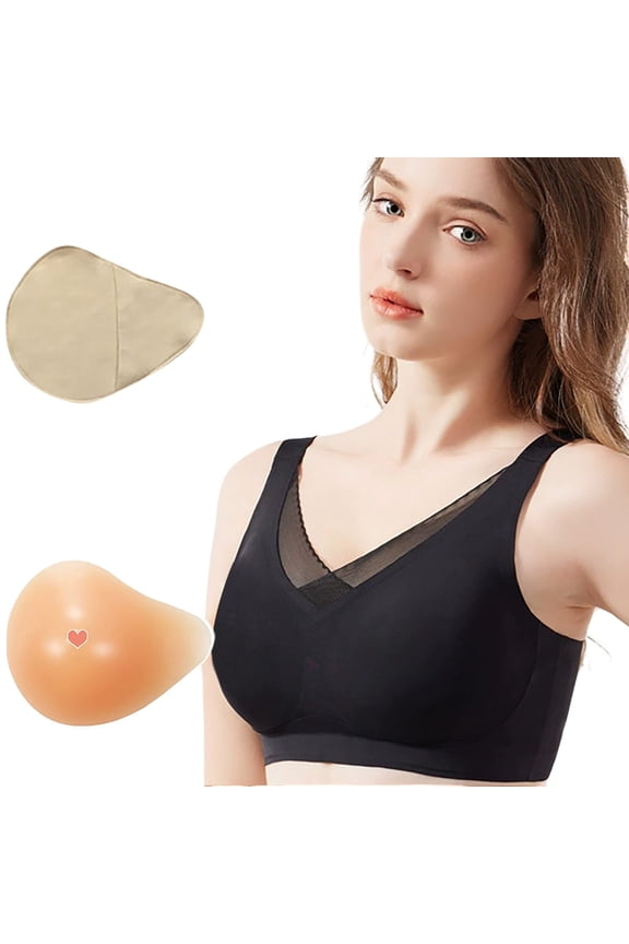 Fashionable Post Bras for Cancer Left Silicone Prosthesis Padded Comfortable Stretch Seamless Bra Mesh Splicing Breathable Soft Supportive Bralettes 1-Black M