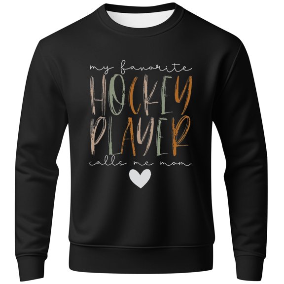 Telankuip My Favorite Hockey Player Calls Me Mom Sweatshirts Mens Hockey Game Day Graphic Dog Printed Crewneck Pullover Tops Autumn and Winter Classic Hoodless Sweatshirt Black1 L