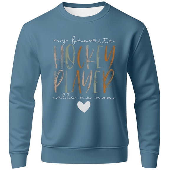 Telankuip My Favorite Hockey Player Calls Me Mom Sweatshirts Mens Hockey Game Day Graphic Dog Printed Crewneck Pullover Tops Autumn and Winter Classic Hoodless Sweatshirt Sky Blue1 L