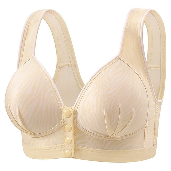 Telankuip Front Button Nursing Bras for Womens No Underwire Gathered Push up Seamless Comfy Everyday Bras Striped Printed Soft Cozy Thin Padded Bralettes Light Yellow XL