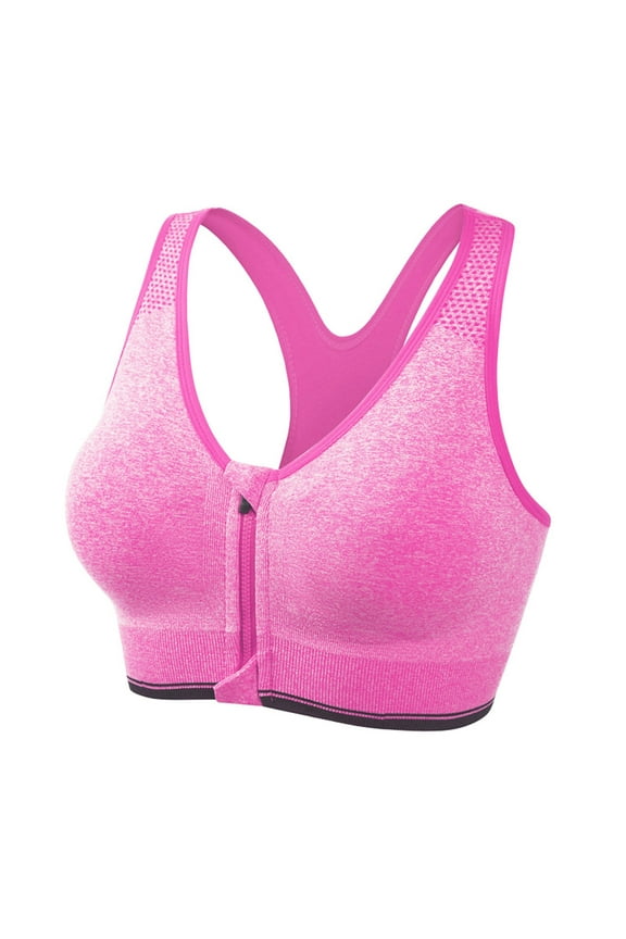 Front Closure Sports Bras for Women Full Coverage Soft Comfy Breathable Front Zipper Seamless Bralettes Plus Size Buckle Crossback Casual Everyday Activewear Bra Hot Pink XL