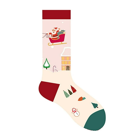 Telankuip Funny Christmas Socks for Women Ugly Xmas Holiday Santa Pattern Medium Tube Socks 2025 Cute Graphic Novelty Soft Non Slip Mid-Calf Socks Beige One Size