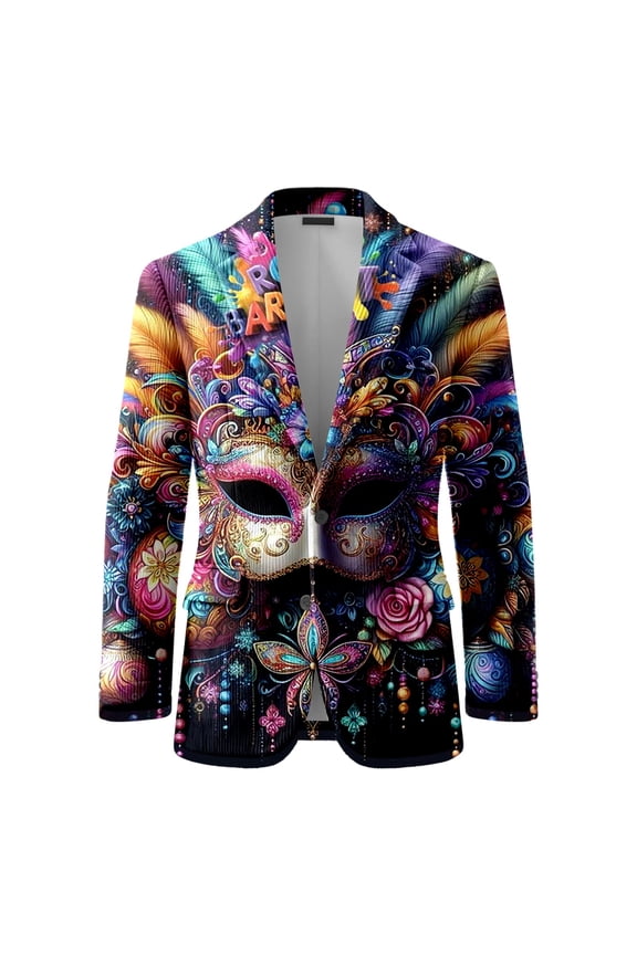 Funny Mardi Gras Print Corduroy Suits Jacket for Men Stylish Two Buttons Lapel Design and Comfortable Fit Blazers for Carnival Festive Party Night out and Formal Events 17-Grey XXL