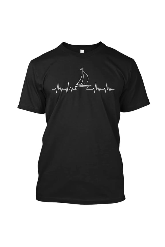 Funny Sail-Boat Heartbeat Printed Mens T-Shirts Summer Casual Crew Neck Short Sleeve Plus Size Tops Sailing Enthusiast Stylish Graphic Tee for Heartbeat Racing Sports 1-Black XXXL