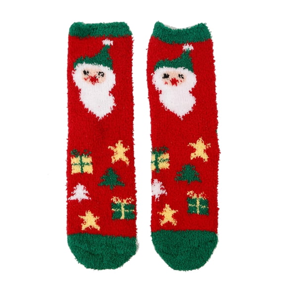 Telankuip Fuzzy Christmas Medium Tube Socks for Women Cozy Warm Fluffy Plush Bed Socks Cute Coral Fleece Xmas Gift Indoor Stocking Velvet Sleeping Floor Mid-Calf Socks Red3 One Size