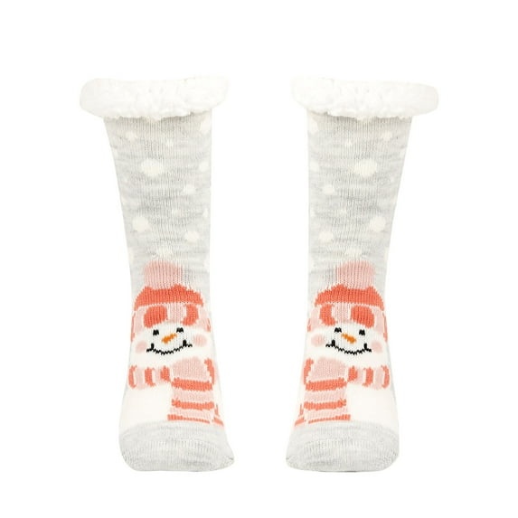 Telankuip Fuzzy Thick Warm Comfort Socks for Women Fuzzy Slippers with Grips Cozy Warm Fluffy Slipper Mid-Calf Socks for Christmas Cute Funny X-Mas Theme Graphic Print Socks Grey One Size