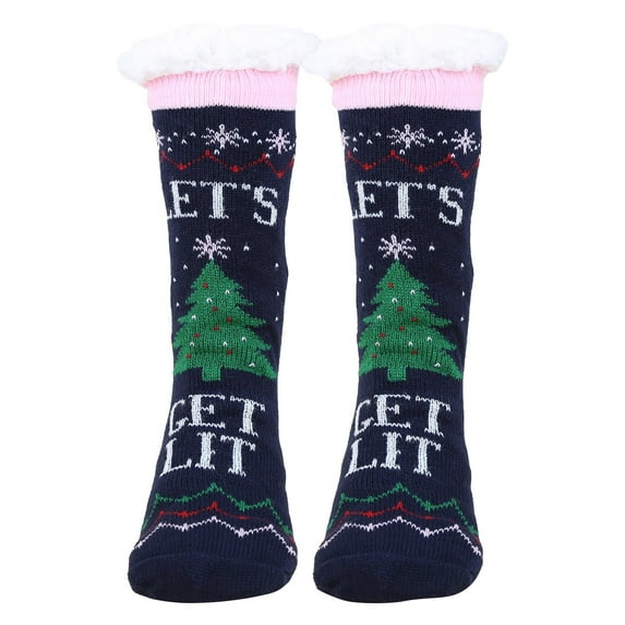 Telankuip Fuzzy Thick Warm Comfort Socks for Women Fuzzy Slippers with Grips Cozy Warm Fluffy Slipper Mid-Calf Socks for Christmas Cute Funny X-Mas Theme Graphic Print Socks Watermelon Red One Size