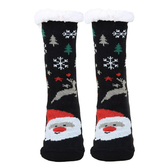 Telankuip Fuzzy Thick Warm Comfort Socks for Women Fuzzy Slippers with Grips Cozy Warm Fluffy Slipper Mid-Calf Socks for Christmas Cute Funny X-Mas Theme Graphic Print Socks Yellow One Size