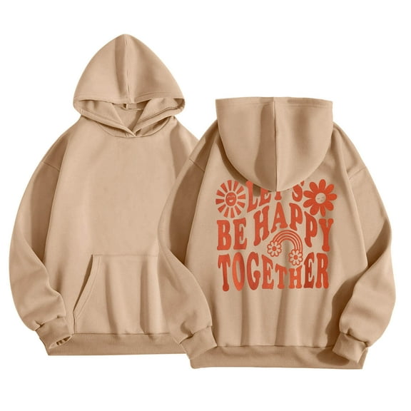 Telankuip Girl's Cute Funny Letter Graphic Printed Hoodies Loose Long Sleeve Hooded Sweatshirts Kid's Causal Comfortable Fall Winter Pullovers Tops with Pockets Khaki 12-13 Years