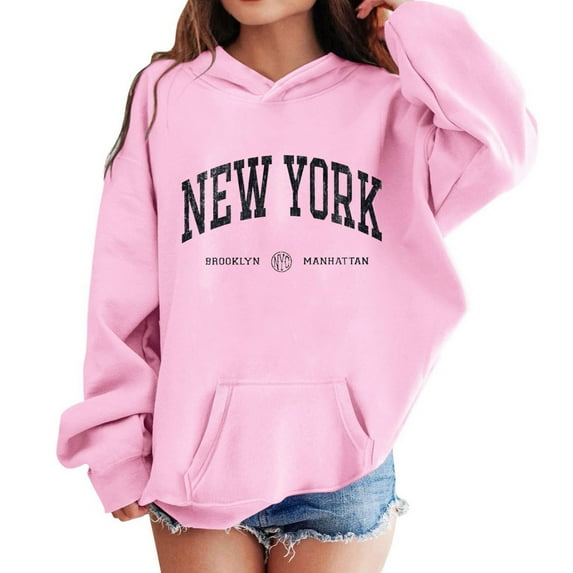 Telankuip Girls Comfort Colors Hooded Sweatshirts 2025 Fall Winter Drop Shoulder Long Sleeve Hoodies for Children Loose Fit Comfortable Pullovers Tops with Pocket Pink 13-14 Years